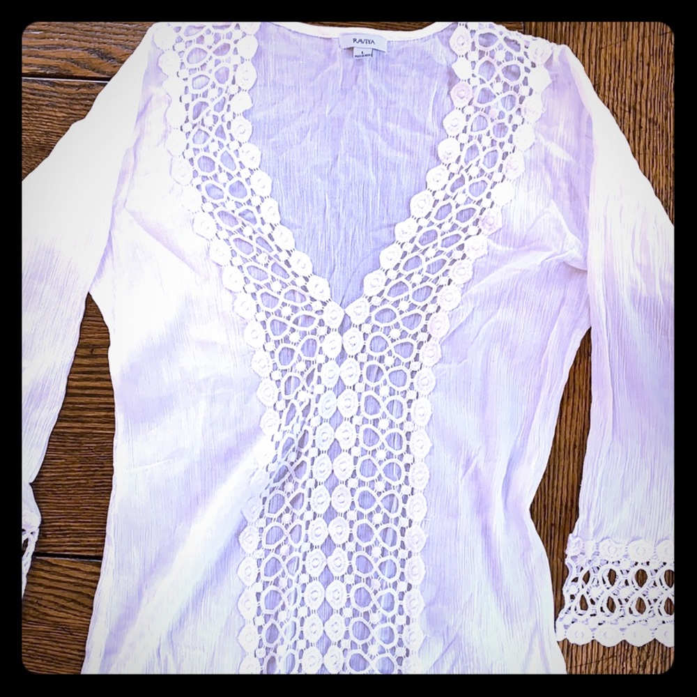 White, crocheted trim cover up. gauze. NWOT